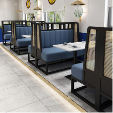 Commercial Restaurant Furniture Set with Wall Wicker Iron Chairs Tables Lounges Sofas