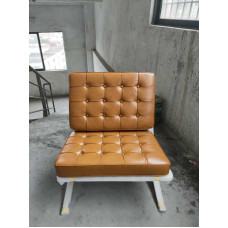Mustard Brown Barcelona Chair Cushions In PU Leather