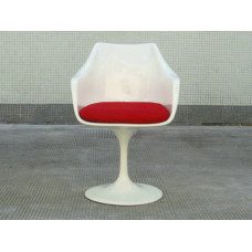 Tulip Chair With Arm With Red Cushion In White Fiberglass Exterior Shell Tulip Chair With Arm With Red Cushion In White Fiberglass Exterior Shell