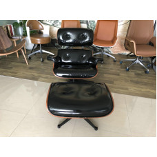Black Aniline Leather Classic Lounge Chair And Ottoman Of Taller Version With Tigerwood Black Aniline Leather Classic Lounge Chair And Ottoman Of Taller Version With Tigerwood