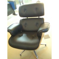 Walnut Eames Style Lounge Chair And Ottoman In Black Italian Leather