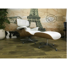 Maple Wood Classic Lounge Chair And Ottoman In White Italian Leather Maple Wood Classic Lounge Chair And Ottoman In White Italian Leather