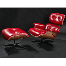Red Aniline Classic Lounge Chair And Ottoman With Walnut Red Aniline Classic Lounge Chair And Ottoman With Walnut
