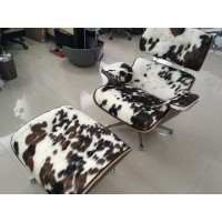 Eames Style Lounge Chair and Ottoman in Tri-Color Pony Skin Leather