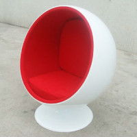 Ball Chair In White Shell With Red Fabric Interior