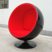 Ball Chair In Black Shell With Red Fabric Interior