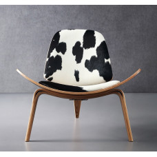 Hans Wegner Style Three Legged Shell Chair In Cowhide Leather Hans Wegner Style Three Legged Shell Chair In Cowhide Leather