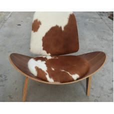 Hans Wegner Style Three Legged Shell Chair In Pony Skin Leather Hans Wegner Style Three Legged Shell Chair In Pony Skin Leather