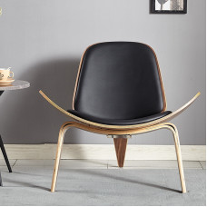 Hans Wegner Style Three Legged Shell Chair In Black PU Leather Hans Wegner Style Three Legged Shell Chair In Black PU Leather