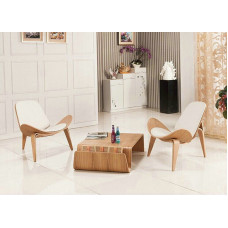 Hans Wegner Style Three Legged Shell Chair In White PU Leather Hans Wegner Style Three Legged Shell Chair In White PU Leather