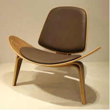 Hans Wegner Style Three Legged Shell Chair In Coffee PU Leather Hans Wegner Style Three Legged Shell Chair In Coffee PU Leather