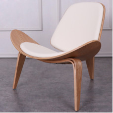 Hans Wegner Style Three Legged Shell Chair In Off White PU Leather Hans Wegner Style Three Legged Shell Chair In Off White PU Leather