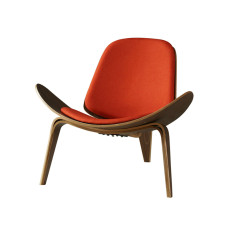 Hans Wegner Style Three Legged Shell Chair In Red Fabric Hans Wegner Style Three Legged Shell Chair In Red Fabric