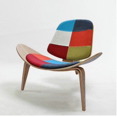 Hans Wegner Style Three Legged Shell Chair In Patchwork Fabric Hans Wegner Style Three Legged Shell Chair In Patchwork Fabric
