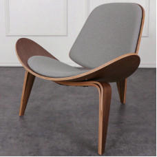 Hans Wegner Style Three Legged Shell Chair In Grey Fabric Hans Wegner Style Three Legged Shell Chair In Grey Fabric
