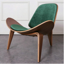 Hans Wegner Style Three Legged Shell Chair In Green Velvet