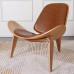 Hans Wegner Style Three Legged Shell Chair In Tan Aniline Leather Hans Wegner Style Three Legged Shell Chair In Tan Aniline Leather