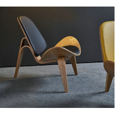 Hans Wegner Style Three Legged Shell Chair In Italian Leather Hans Wegner Style Three Legged Shell Chair In Italian Leather