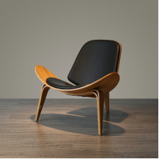 Hans Wegner Style Three Legged Shell Chair In Black Italian Leather Hans Wegner Style Three Legged Shell Chair In Black Italian Leather