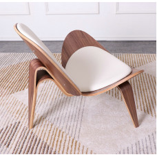 Hans Wegner Style Three Legged Shell Chair In White Italian Leather Hans Wegner Style Three Legged Shell Chair In White Italian Leather
