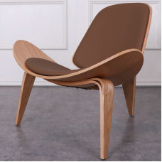 Hans Wegner Style Three Legged Shell Chair In Coffee Italian Leather Hans Wegner Style Three Legged Shell Chair In Coffee Italian Leather