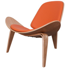 Hans Wegner Style Three Legged Shell Chair In Orange Italian Leather Hans Wegner Style Three Legged Shell Chair In Orange Italian Leather