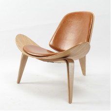 Hans Wegner Style Three Legged Shell Chair In Tan Italian Leather Hans Wegner Style Three Legged Shell Chair In Tan Italian Leather